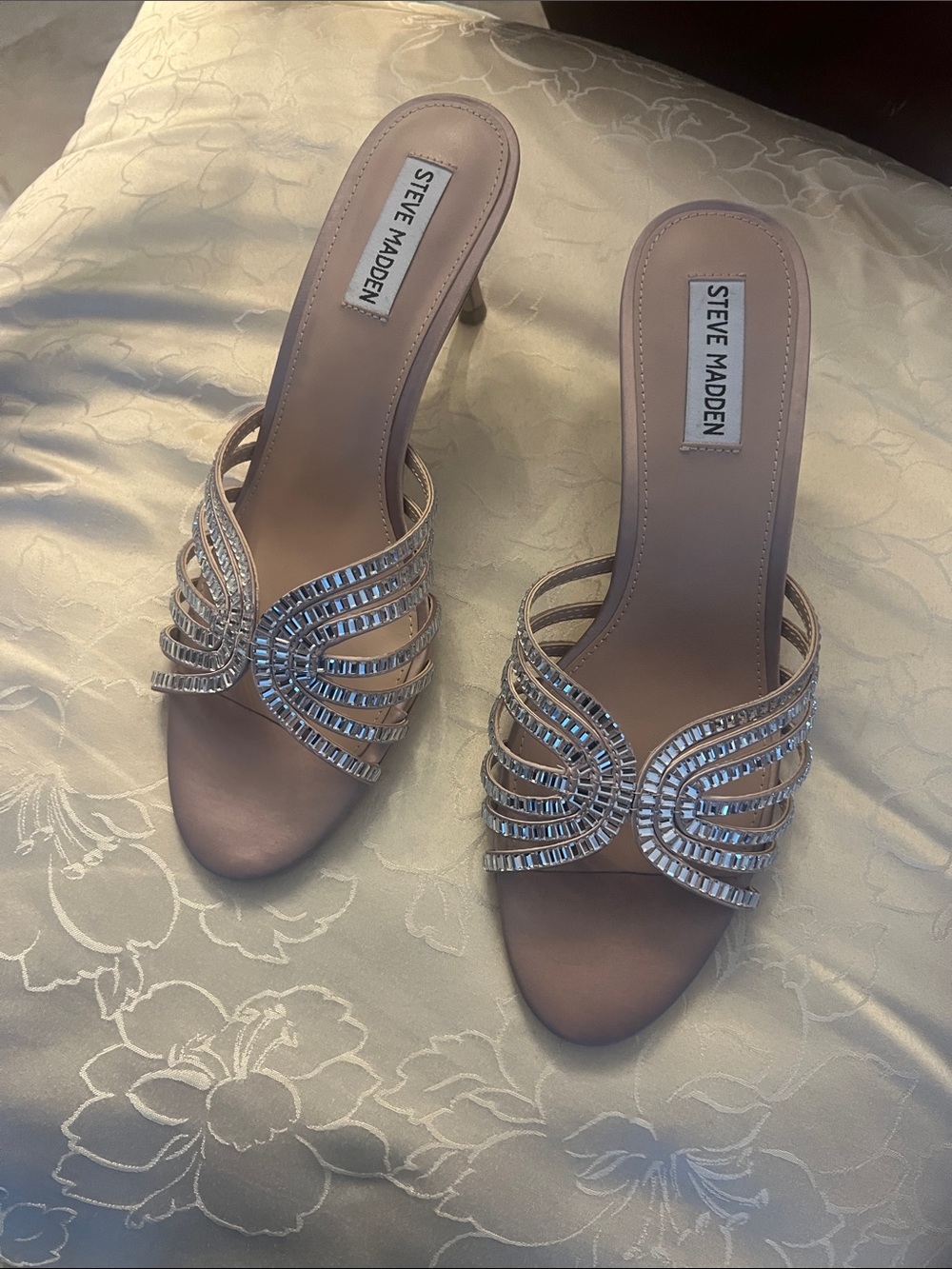 Steve Madden Blush Nude Rhinestone Slide Heels
